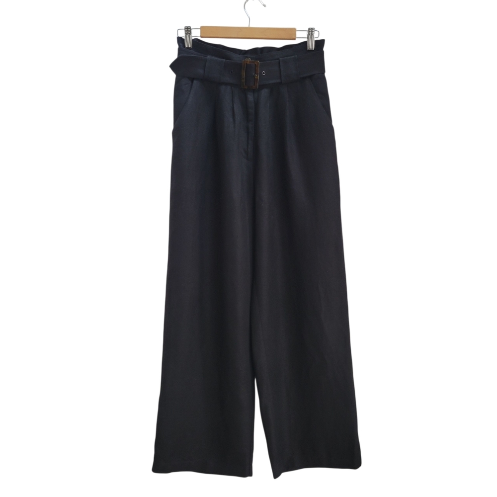 Solid & Striped Paperbag Linen Rayon Wide Leg Pants Black Size S
